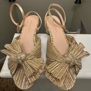 Loeffler Randall Metallic Gold Bow Sandals